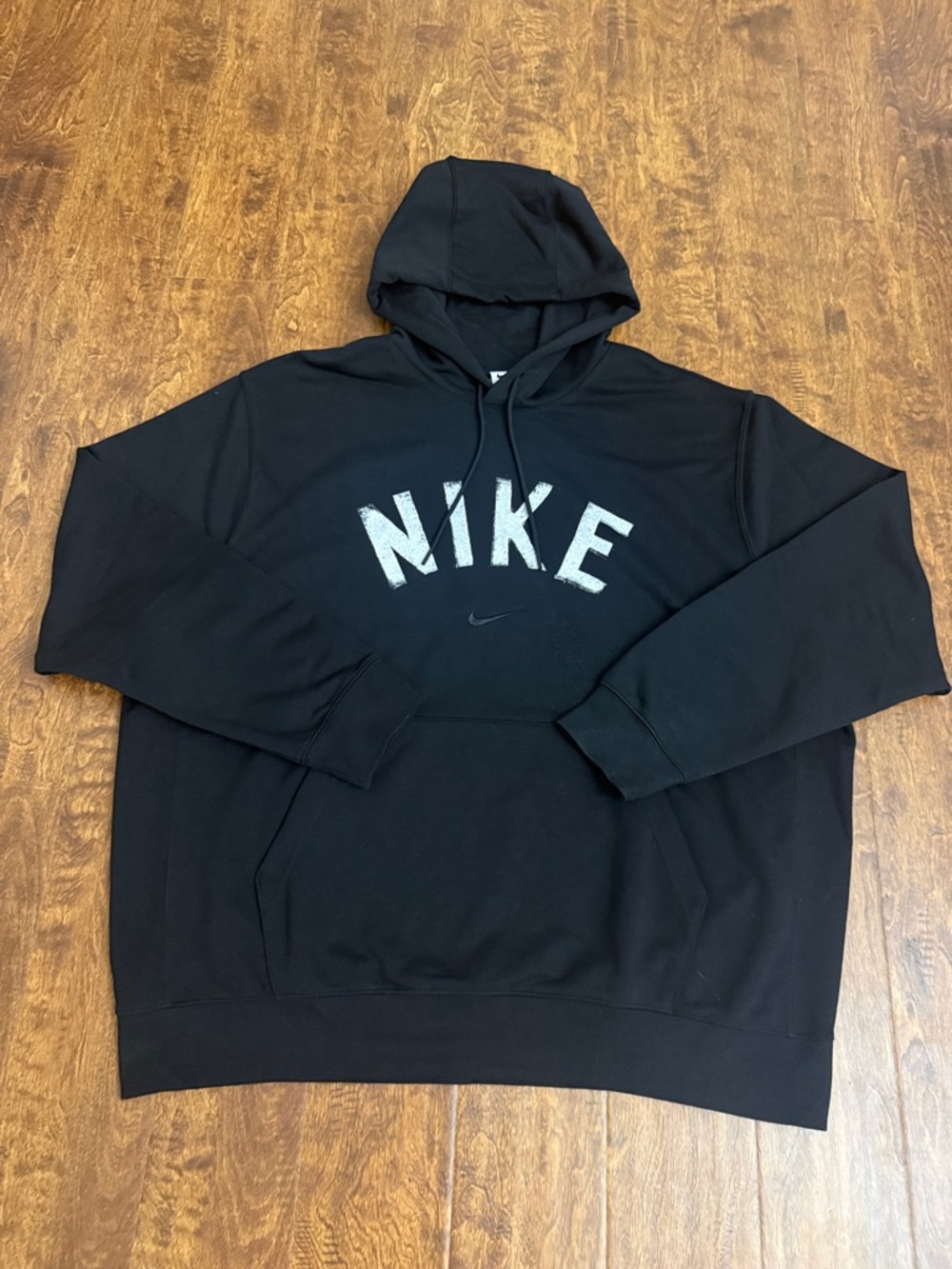 Nike Black Hoodie with White Distressed NIKE Logo Size L
